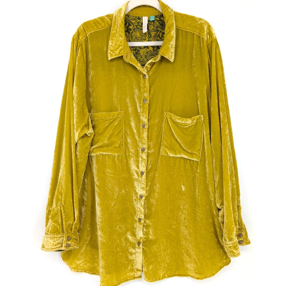 Pilcro Velvet Button Down Top Yellow Boho Anthropologie 22W Festival Lagenlook - Picture 2 of 12
